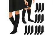 12x Pairs School Uniform Knee High Socks Cotton Rich Girls Boys Kids Bulk - Black