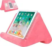 Souleden Tablet Soft Pillow Stand with Mesh Storage Pockets Multi-Angle Soft Bed Pillow Holder Lap Stand for Tablets Readers Books Magazines Kindle Pink