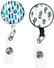 SEWACC 2Pcs Cactus Design Retractable Badge Clips for Id Cards Badge Reels with Alligator Clip for Office Trade Shows and Events