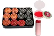 8mm Wooden Carrom Coins Set of 24 Carrom Coins with Storage Box & Carrom Powder