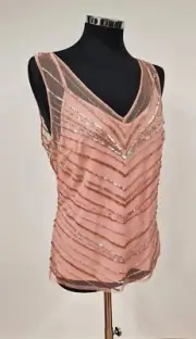 Autograph sequin cami size 14 pink beaded new with tags sheer M&S v neck