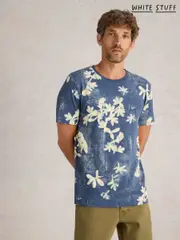 White Stuff Blue Floral Printed Short Sleeve 100% Cotton T-Shirt (F48334) | $68