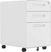 Metal Mobile File Cabinet with Lock, 3 Drawers, White Rolling Filing Cabinet, Under Desk Storage, For Legal/Letter/A4 Documents