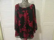 Nine West Top, XL, NWT, Black,red print,elastic neckline could wear off shoulder