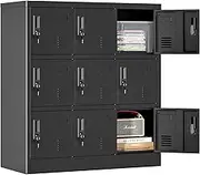 Yukimo 9 Door Metal Locker, Storage Lockers for Employees, Steel Storage Locker with Lock and Card Slot, Employee Lockers for Home, Office, School, Gym, Require Assembly(Black)