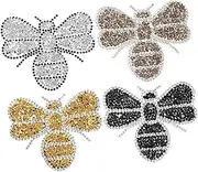 BESPORTBLE 4pcs Bee Rhinestone Iron-on Patches for Clothing Shoes Bags Stylish Glitter Patches Application