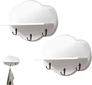 Cloud Shelves,2PCS Wood Cloud Wall Shelves with Hook,Cute and Simple Style Wall Shelf for Book Toys Storage Kawaii Room Decor, Cloud Wall Shelves, Cloud Shelf
