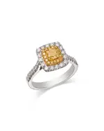 Bloomingdale's Fine Collection White & Yellow Diamond Cushion Square Halo Ring in 18K Yellow & White Gold, 1.15 tcw