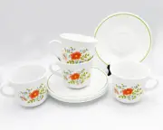 4 Corelle Spring Bouquet Wild Flowers Cups and 5 Saucers with Green Trim NICE!