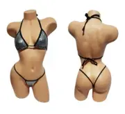 Exotic Dancer Stripper Sexy 3pc TieSide Bikini Silver Shimmer Gstring Dancewear
