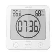 White 1/10 Minute Countdown Waterproof Bathroom Wall Clock Thermometer Hygrometer Suction Cup Kitchen Timer
