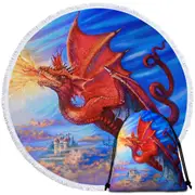 Cool Fantasy Art Breathing Fire Red Dragon Round Beach Towel