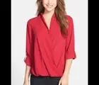 Anthropologie Pleione LG Women Chiffon Blouse Semi Sheer Red Top Oversized Flowy