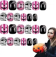 Furtryvl Halloween Press Nails | False Gel Nails - Mummy and Bat Design Press Nails Short Glitter Glue Nails Stick Nails for Women