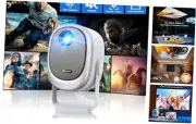 Mini Portable Projector with WiFi and Bluetooth,【360° Rotatable】, H1 White