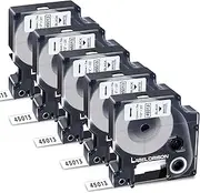 5PK Compatible Dymo Standard D1 Labeling Tape 12mm Black on White 45013 Label Maker Tapes Cartridge 1/2" W x 23' L