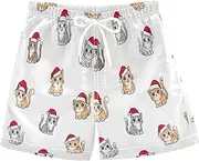 [RPLIFE] Kids Swim Trunks for Boys, Anti Chafe Swim Trunks Boys 2 T, Cute Cartoon Santa Cats White