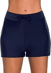 [Generic] Leopard Swimsuit Women High Cut Swim Waisted Bathing Shorts High Drawstring Women Swimwears Tankinis Set Long Swim Shorts for Girls