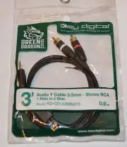 3ft Key Digital 3' 3.5mm RCA Y Cable MP3 Audio Cable Stereo Green Dragon Series