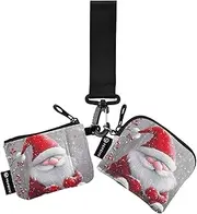 [XYMZR] Gnome Christmas Birds Mini Zip Around Wristlet keychain Wallet for Women Personalized Pattern Detachable Dual Pouch Wristlet Portable Wallet Phone Coin Purse, Multi-colored, One Size