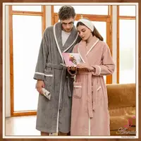 在飛比找momo購物網優惠-【Annita】高質感情侶睡袍法蘭絨珊瑚絨保暖發熱一件式睡袍