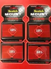 4-PACK 3M 414H-ST EXTREME SCOTCH MOUNT DOUBLE SIDED TAPE 32 TOTAL STRIPS 1" x 3"