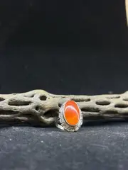 Native American Navajo Orange spiny oyster shell Sterling Silver ring size 7