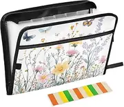 Quteprint 13 Pockets Expanding File Folder with Zipper Closure, Flowers Herbs Butterfly Accordion File Folder with Sticky Labels, Letter Size A4 Papers Expandable File Document Organizer
