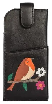 Robin Bird Glasses case by Mala Leather 5150 97 soft leather wide tab top ladies