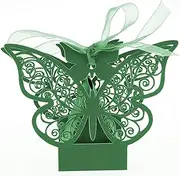 50x Atrovirens Green Butterfly Laser Cut Favor Boxes Cookie Present Boxes with Ribbons Cute Chocolate Box for Wedding Girl Bridal Birthday Party Baby Shower Favors Decoration