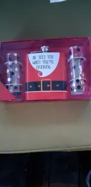Santa Flask and Duo Shot Glass Gift Set HE SEES YOU WHEN YOU'RE DRINKING