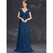 Dress Mother of the Bride Dress Elegant Party V Neck Floor Length Chiffon Polyester Short Sleeve with Sequin 2025