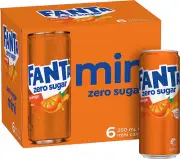 Fanta Orange Zero Sugar Soft Drink Mini Can Multipack 6 X 250 Ml