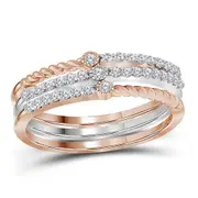 10k Two-tone White Rose Gold Round Diamond Stackable Band Set 1/4 Cttw