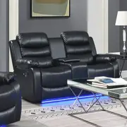 2 Seater Seater Finest Black Leatherette Recliner Feature Console LED Light Ultra Cushioned
