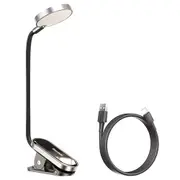 Baseus LED Mini Clip-on Desk Lamp 360 Degree Flexible Rechargeable Night Ligh0t for Travel Bedroom Book-Reading-Black