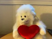 8" Russ Bear MONGO 4041 White Stuffed Plush Toy Monkey Ape Gorilla Red Heart