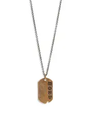 John Varvatos Collection Men's Sterling Silver & Brass Artisan Dog Tag Pendant Necklace, 24