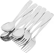 MUCKLILY 10 Piece Boys and Girls Dinosaur Pattern Sturdy Stainless Steel Toddler Spoon Fork Set Dishwasher Safe Safe Eating Utensils for Toddlers