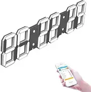 3D Digital LED WiFi Wall Clock,27 Inch 4-Digits,8-Level Brightness, Auto Dimmer, Alarm, Count Up/Down, Calendar, for Industrial Warehouse Cafeteria Gym (Color : White)