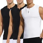 [Mauro Kane] Mens Vests Tank Tops Sleeveless Henley Vest Sports Training Gym Running T-Shirt Pack of 3