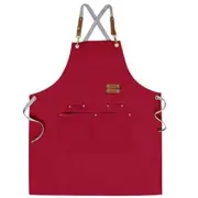 Chef Apron,Cross Back Apron for Men Women with Adjustable Straps and Large Red