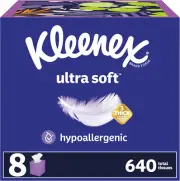 Kleenex Ultra Soft Facial Tissues, 8 Cube Boxes, 80 Tissues per Box, 3-Ply, May