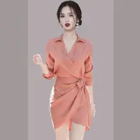 在飛比找蝦皮商城精選優惠-韓版新款OL氣質女裝緊身性感顯瘦襯衫洋裝時尚幹練職業裙子 長