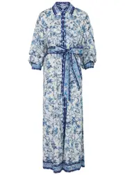 Alice + Olivia Tanika Printed Stretch-cotton Maxi Shirt Dress - Blue - S (UK8-10 / S) S (UK8-10 / S)