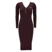 [Elisabetta Franchi] Elisabetta Franchi Ribbed V-neck Buttoned-up Dress 42 IT RED