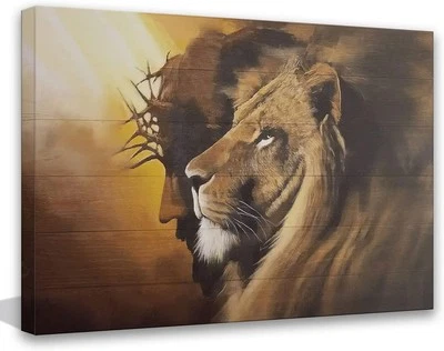 Framed Jesus and Lion Canvas Wall Art Decor 12"*16", the