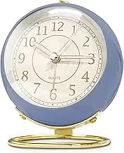 JUSTUP Small Table Clocks, Classic Non-Ticking Tabletop Alarm Clock Battery Operated Desk Clock with Backlight HD Glass for Bedroom Living Room Kitchen Indoor Decor (Blue)