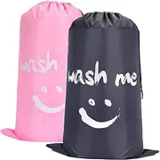 CJWLKJ 2-Pack XL Travel Laundry Bag, Machine Washable Dirty Clothes Organizer, Large Enough to Hold 4 Loads of Laundry, Easy Fit a Laundry Hamper or Basket (Grey+Pink)