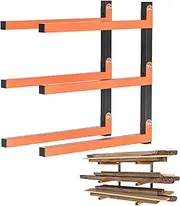 JELITY Wall Mount Wood Organiser and Lumber Storage, Heavy Duty Metal Rack with 3 Levels, Wood Organizer for Pipes, Garage, Workspace, Holds Up 150kg